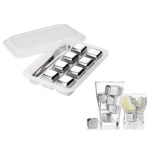 SET 8 CUBITOS HIELO ACERO INOXIBAR+PINZA+BANDEJA